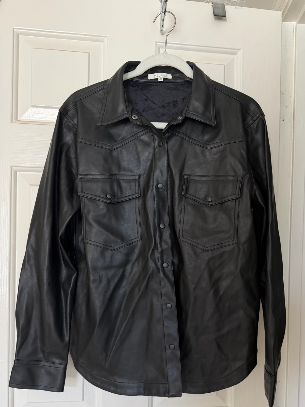 Z Supply Black Faux-Leather Snap Shirt Jacket